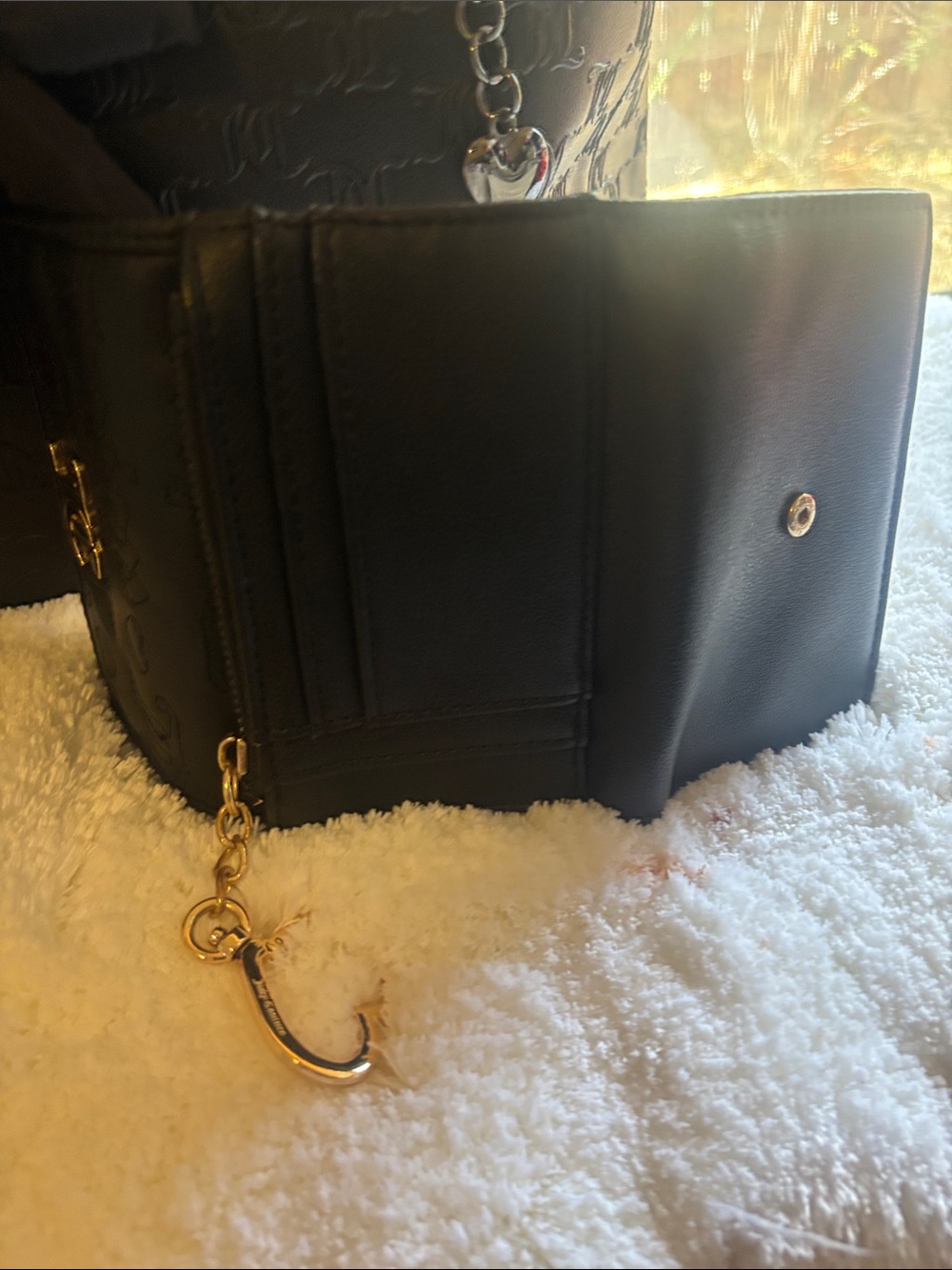 Large Juicy Couture Black Embossed Logo Tote with Wallet, Charm L-11 inches W-12 - Picture 7 of 7